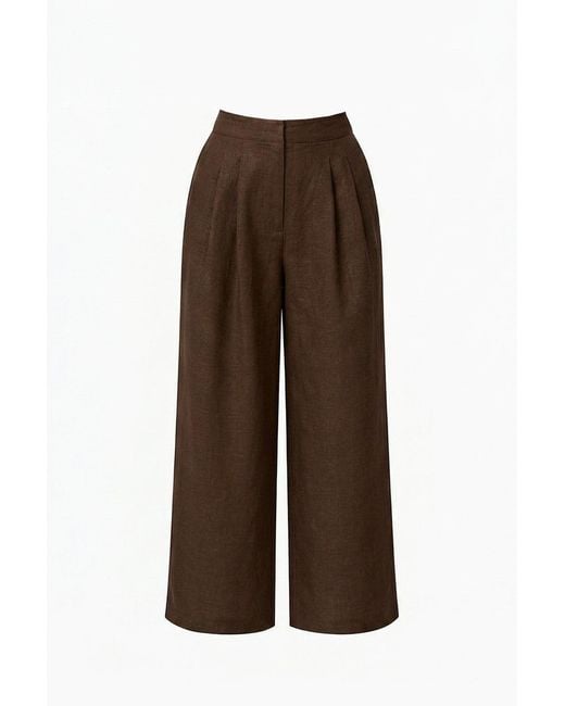 Exquise Brown Owen Pocket Zipper Culotte Linen Pants