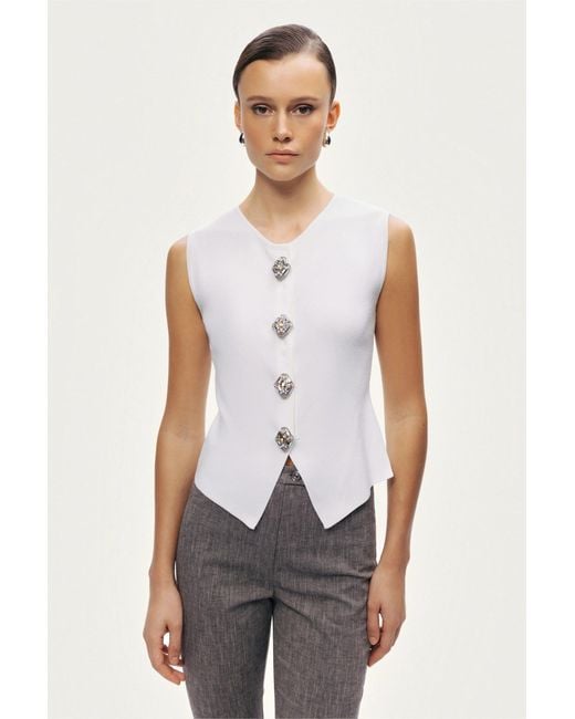 Nocturne Gray Ivory Embellished Sleeveless Knit Top