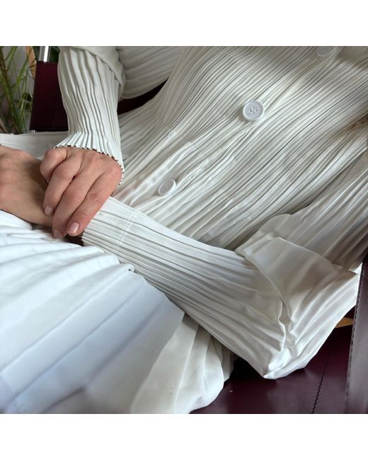 London Atelier Byproduct White Accordion Pleated Shirt Dress