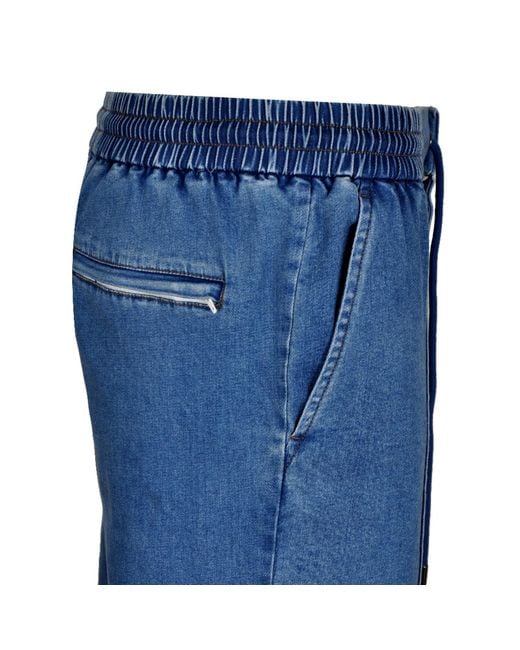 DAVID WEJ Blue Stretch Denim Drawstring Relaxed Trousers for men