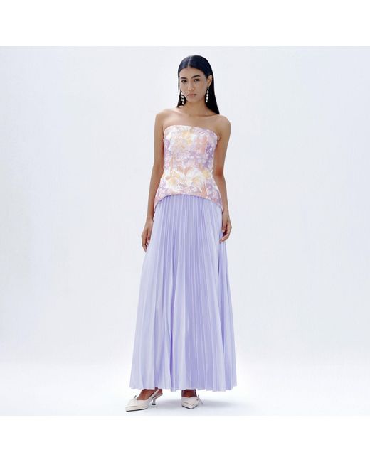 Justin Tong Purple Cascade Pleated Gown