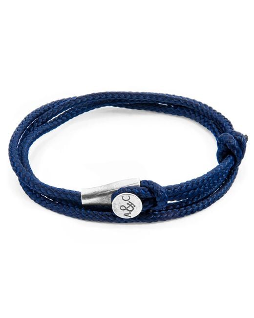 Anchor and Crew Navy Blue Dundee Silver & Rope Bracelet for men