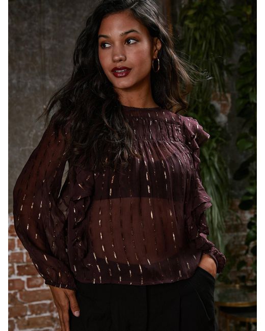 Rose & Nancy Brown Eva Chiffon Ruffle Blouse