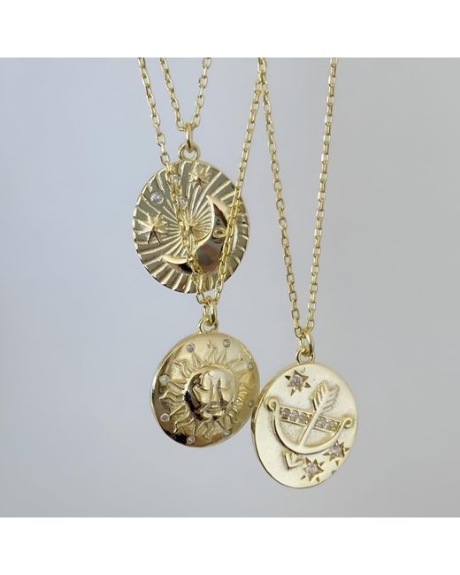 Spero London Metallic Moon Embossed Silhouette Sterling Medal Necklace