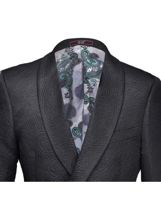 DAVID WEJ Black Kensington Double Breasted Shawl Lapel Jacquard Blazer for men