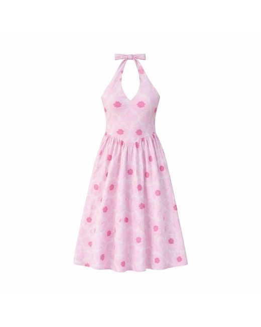 House of Gl Pink Padmae Hand-Block Cotton Halter Neck Midi Floral Dress