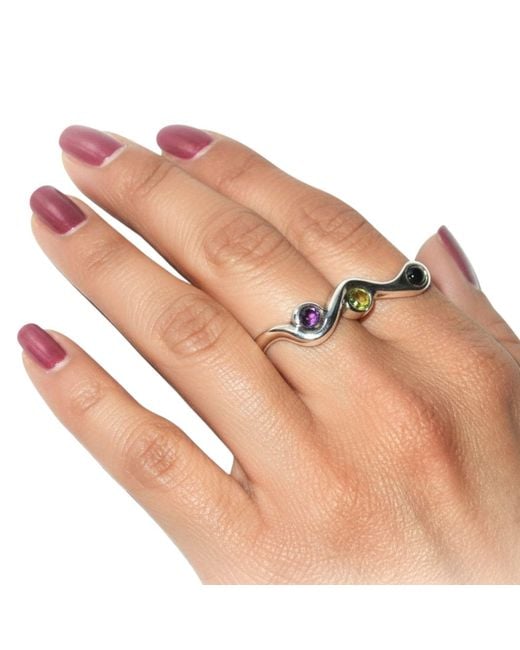 Tg-Jewellery by Tamara Gervasio Black Snake Sterling Adjustable Ring Multicolour Cabochons