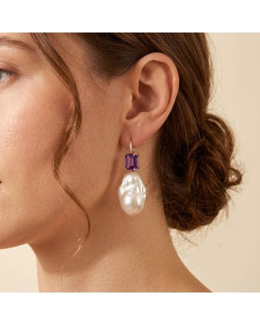 Kai Fine Jewelry Purple Solid Natural Emerald-Cut Amethyst Diamond & Baroque Pearl Convertible Drop Earrings
