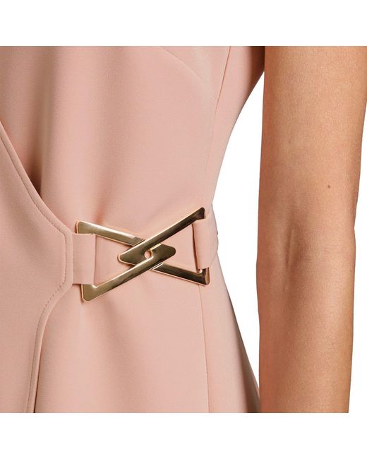 Santorelli Pink Ursa Sleeveless Faux Wrap Dress With Metal Buckle