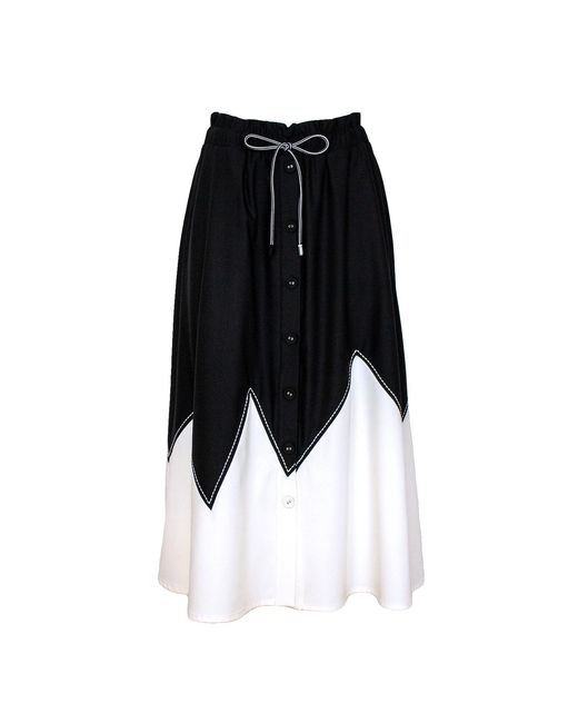 Lalipop Design Contrast-stitched Black & White Midi Skirt