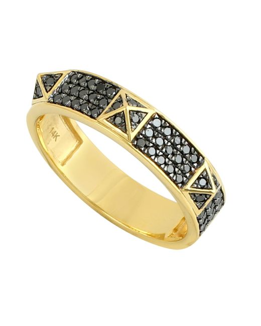 Artisan Metallic 14k Solid Gold With Pave Black Diamond Pyramid Design Band Ring Jewelry