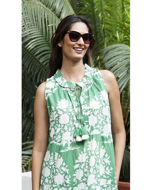 La Mandarine Green Summer Maxi Dress With Pockets. Beach Dress, & Ikat Cotton Maxi Dress