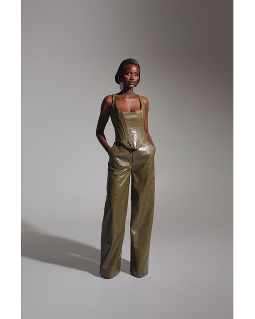 Ofuure Green Ono Faux Leather Corset Top
