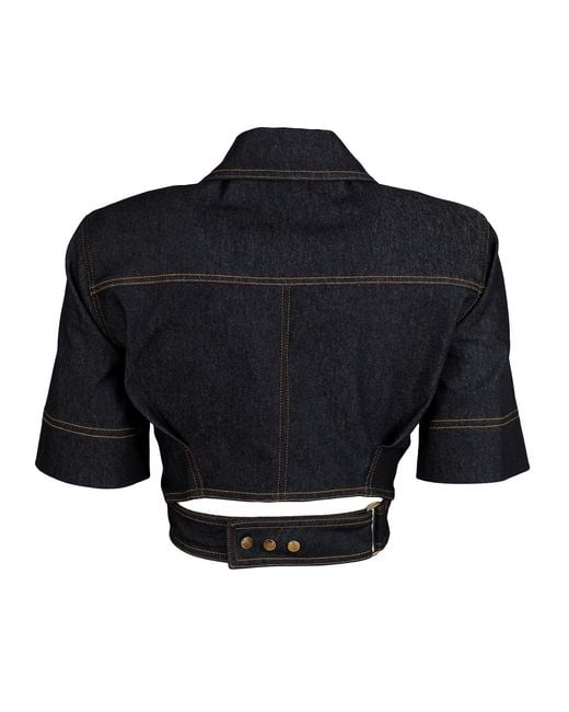 Lalipop Design Black Fitted Cropped Denim Shirt