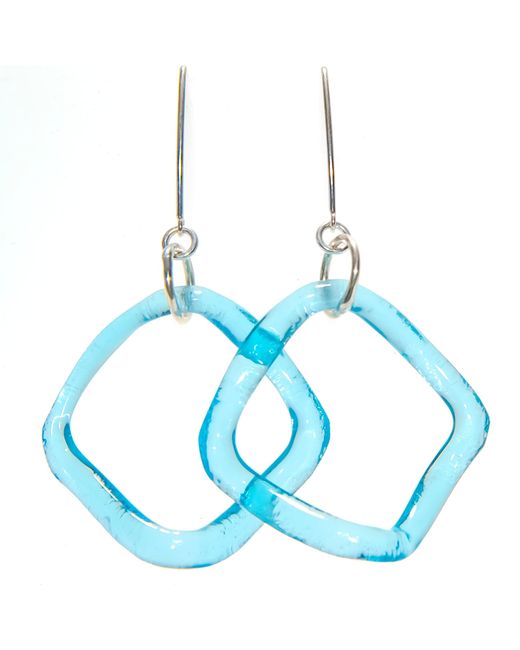 Smart Glass Jewelry Blue Recycled Gin Bottle Ruffle Boomerang Earrings Sterling