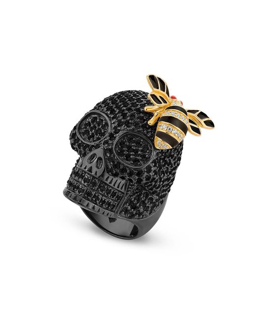 SALLY SKOUFIS Black Renewal Ring With Made Cz Diamond Stimulant & Enamel