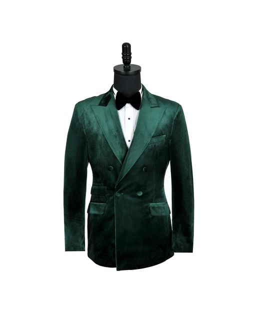 DAVID WEJ Green Maison Velvet Double Breasted Blazer for men