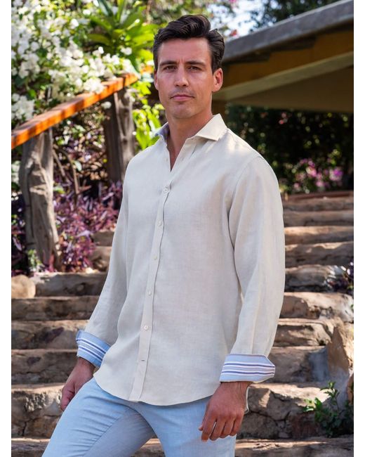 Koy Clothing White Neutrals Sand Linen Shirt for men