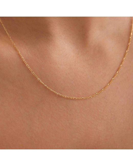 Spero London Metallic 9Ct Solid Italian Fine Figaro Chain Necklace