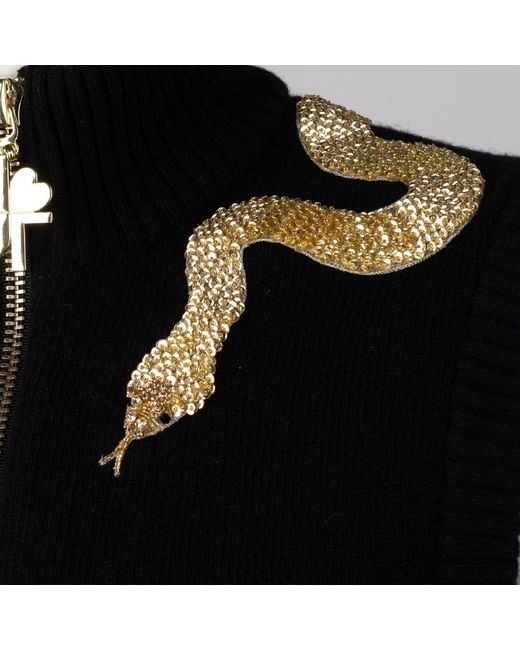 House of Laines London Black Laines Couture Cashmere-Wool Gilet With Hand-Embellished Shoulder Snake