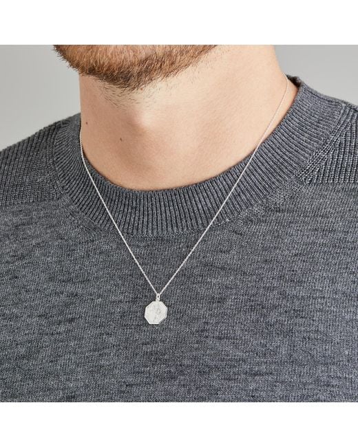 Lily & Roo Metallic Medium Solid Octagon St Christopher Necklace for men