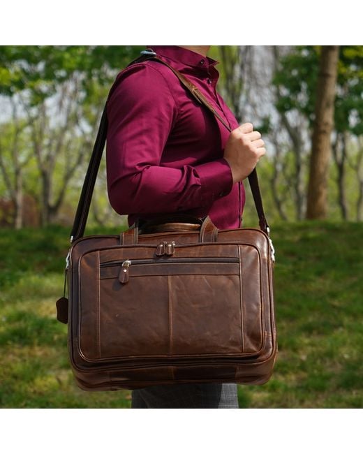 Touri Brown Genuine Leather Briefcase With Luggage Strap for men