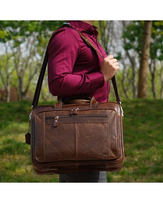 Touri Brown Genuine Leather Briefcase With luggage Strap for men