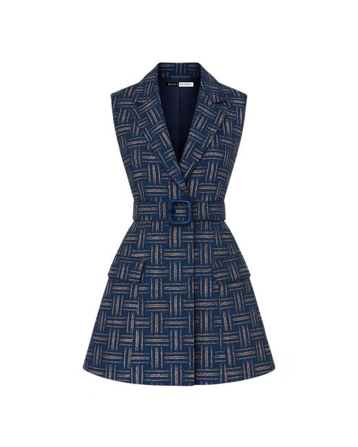 Richa Sharma Blue Sleeveless Blazer Dress With Belt