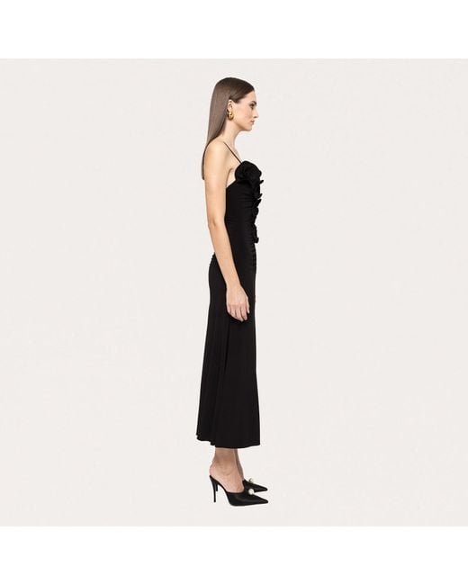 Nissa Black Floral-Applique Jersey Midi Dress