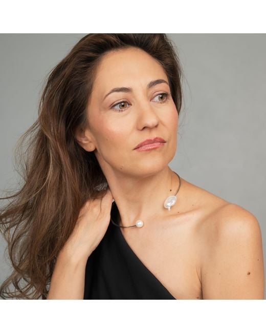 Silver Moon Metallic Sterling Necklace With Pearls
