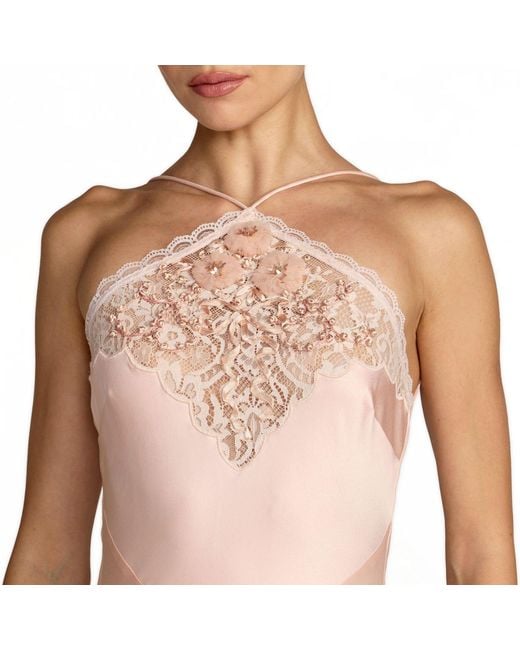 Mac Duggal Pink Lace Trim Handkerchief Midi Dress