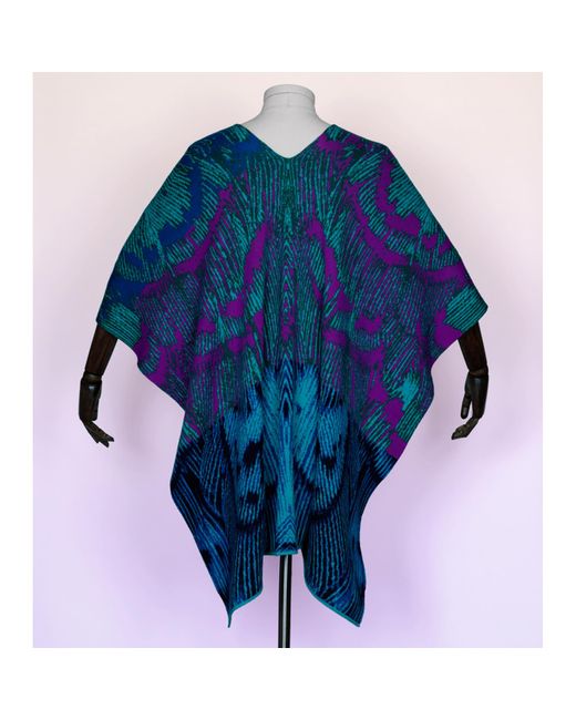 Essien & Emre Blue Pavo Azure Merino Wool Colour Block Knit Poncho