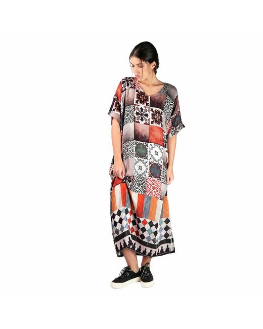 DHARA SHETH DUBAI Brown Celestial Tesserae Mosaic Print Long Cotton Kaftan Dress
