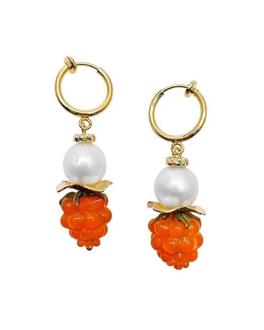 Farra White Pearls With Raspberry Clip-On Earrings