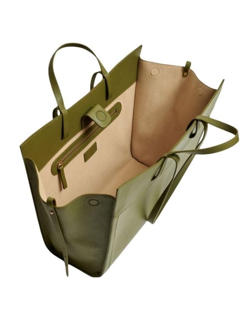 Saonara Brand Green Shopping Bag Khaki Leather