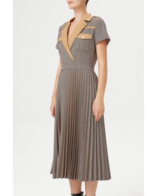 Smart and Joy Brown Prince Of Wales Fabric Pleated Dress