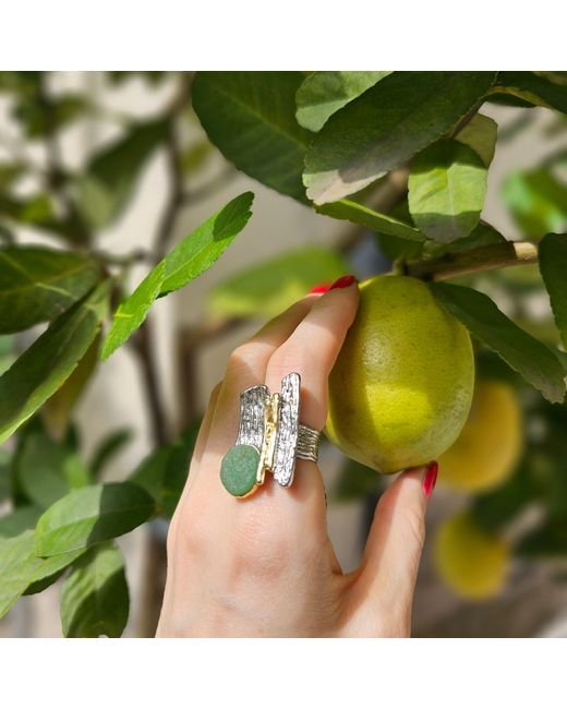 Farra Green Aventurine Stone Setting Statement Ring