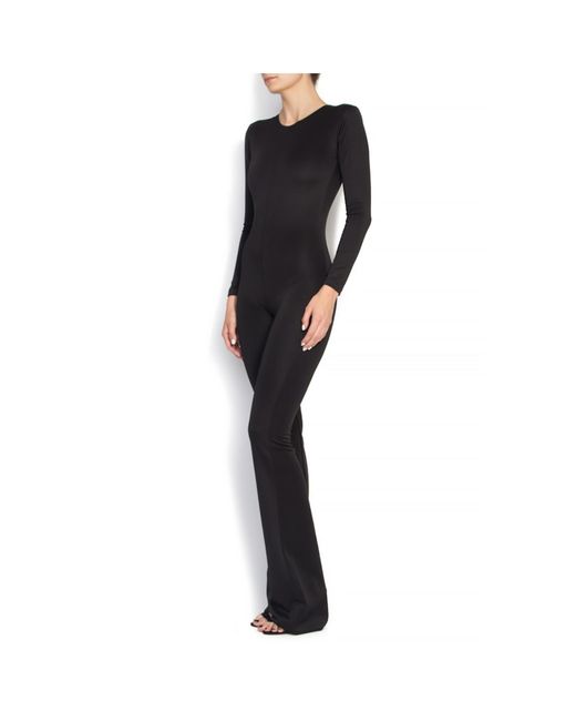 LIA ARAM Black Flared Fitted Dive Fabric Jumpsuit