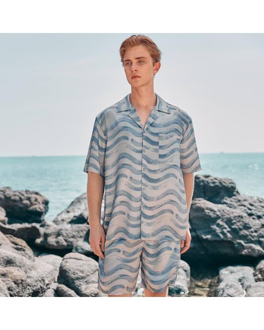 Manitu Blue Ocean Wave Short Pajama Set for men