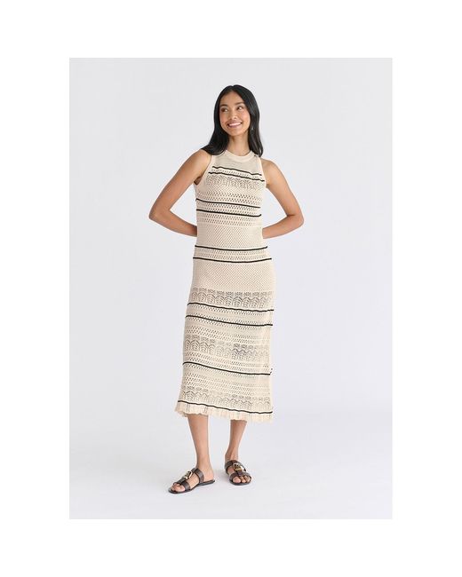 Paisie Natural Neutrals Contrast Detail Pointelle Knitted Dress