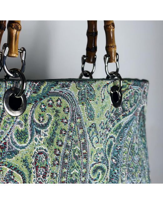 Ruj Heritage Green Mini Picnic Bag Jacquard Turchese