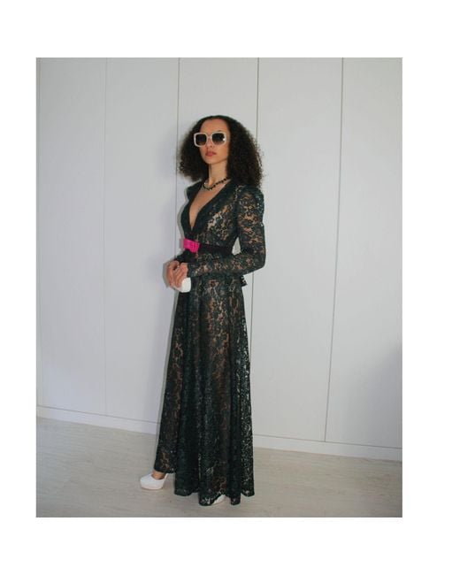 Couture to Your Door Green Sheer Lace Gothic Maxi Dress