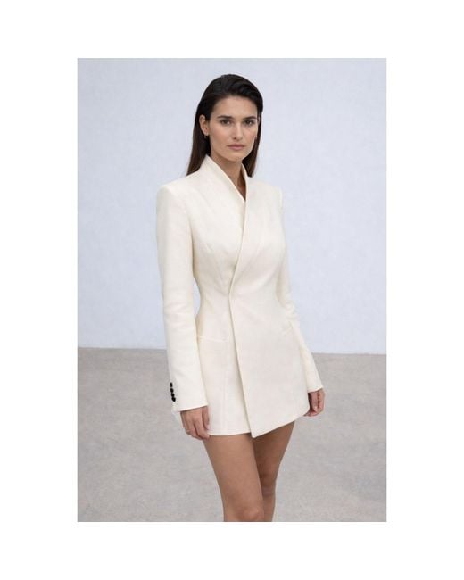 Curated Row Natural Tess Structured Woven Blazer Dress Cream