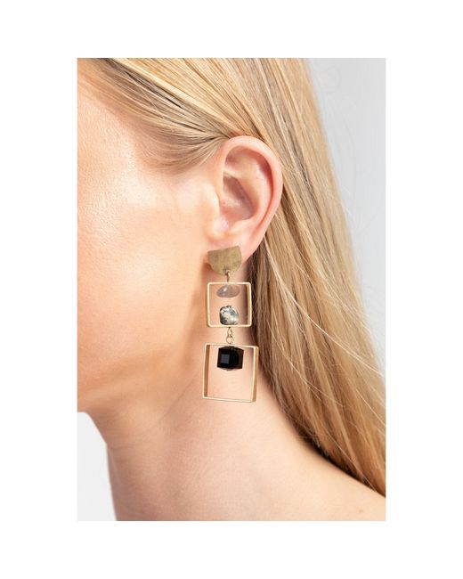 Saachi Metallic Bead And Stone Square Dangle Earrings