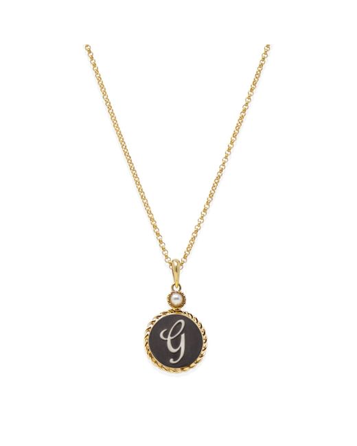 Vintouch Italy Metallic Gold Vermeil Black Cameo Initial Necklace