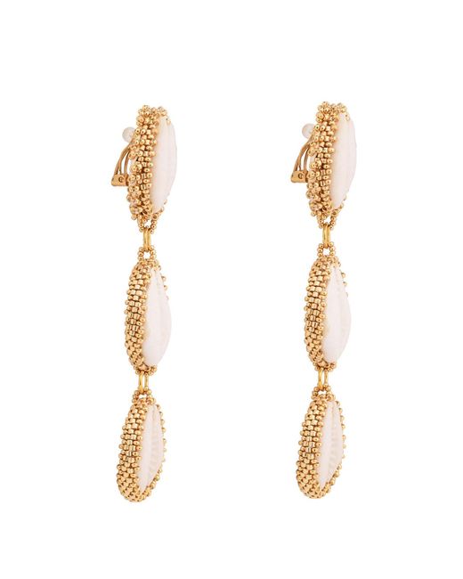 Oana Savu Metallic Sea Shells & Glass Beads Long Statement Earrings