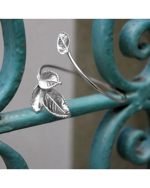 Mother Nature Jewelry White Rose Leaves Bracelet, Handmade Statement Cuff