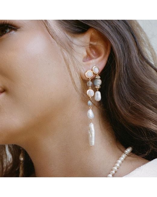 Leeada Jewelry Metallic Marseille Long Pearl Earrings