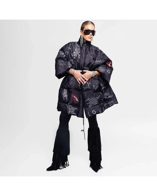 Maxjenny Black Oversized Puffer Coat – With Swarovski Details