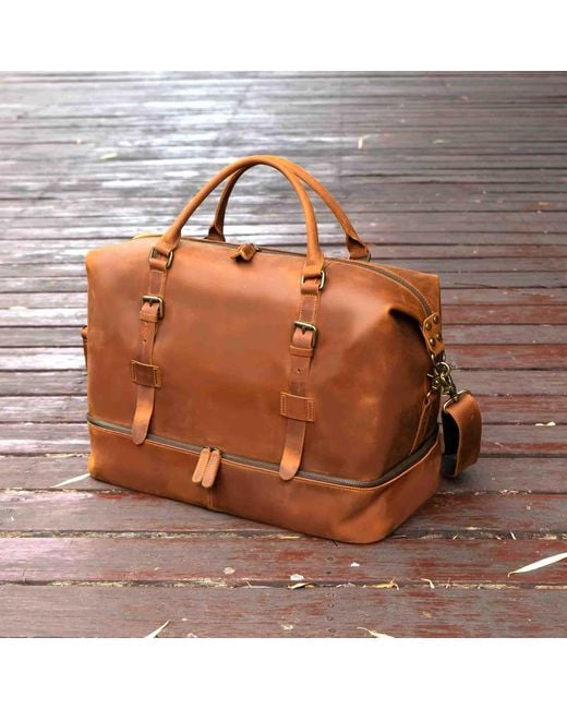 Touri Brown Genuine Leather Weekender With Outerwear Compartment for men